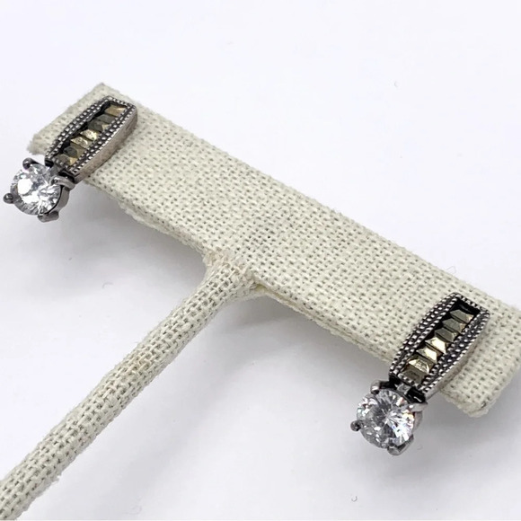 Sterling Silver Marcasite CZ Jeweled Drop Earrings - Picture 1 of 5